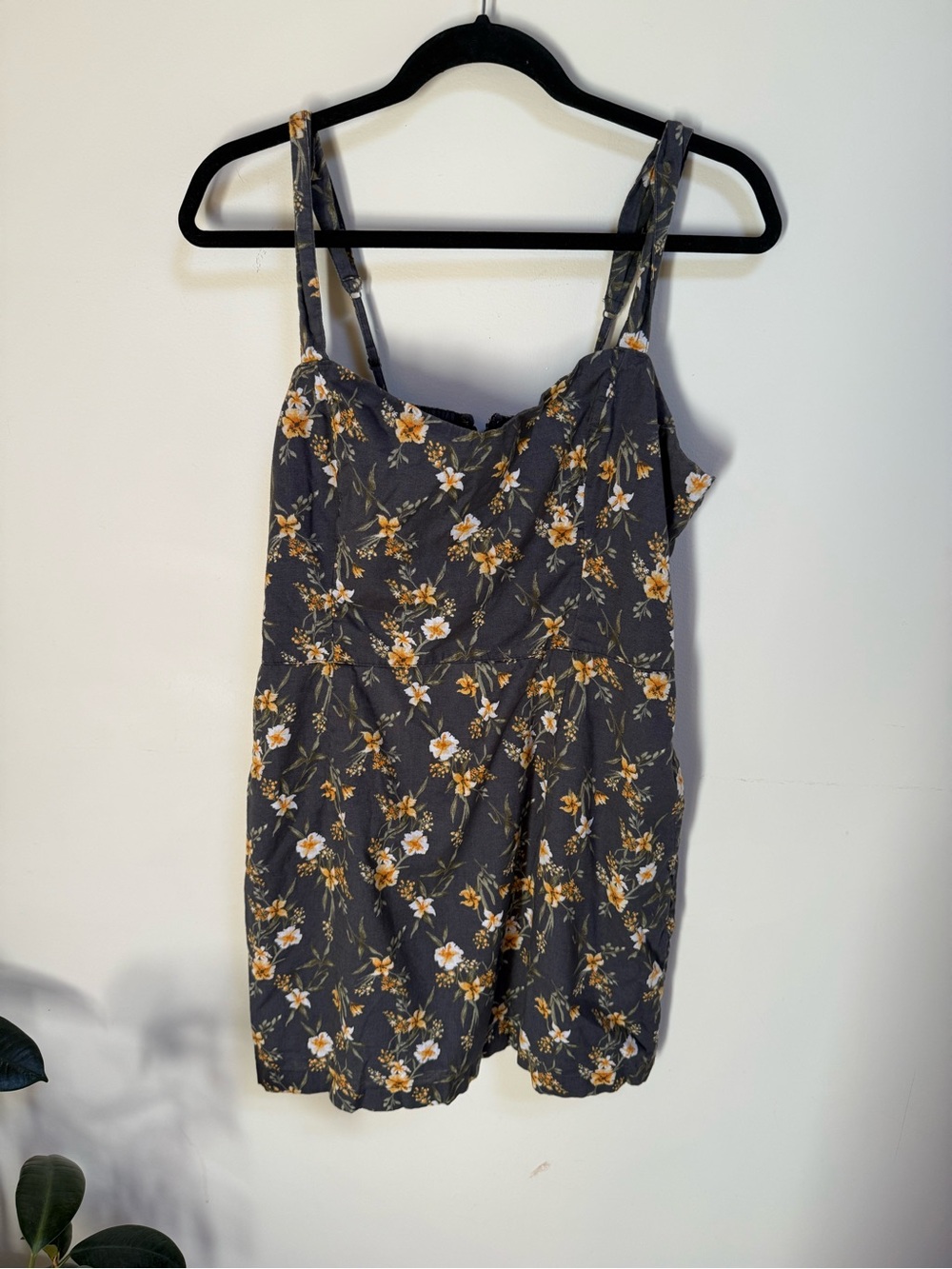 Abercrombie & Fitch Charcoal Floral Mini Dress with Yellow Accents